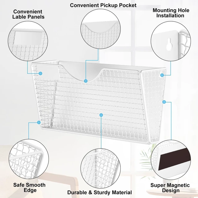 Alt view image 3 of 7 - Magnetic File Holder, 3 Pockets Wall File Folders Holder No Drilling Magnetic Paper Mail Organizer Magazine Basket, Hanging Storage Rack for Fridge Cabinets Office Classroom(White)