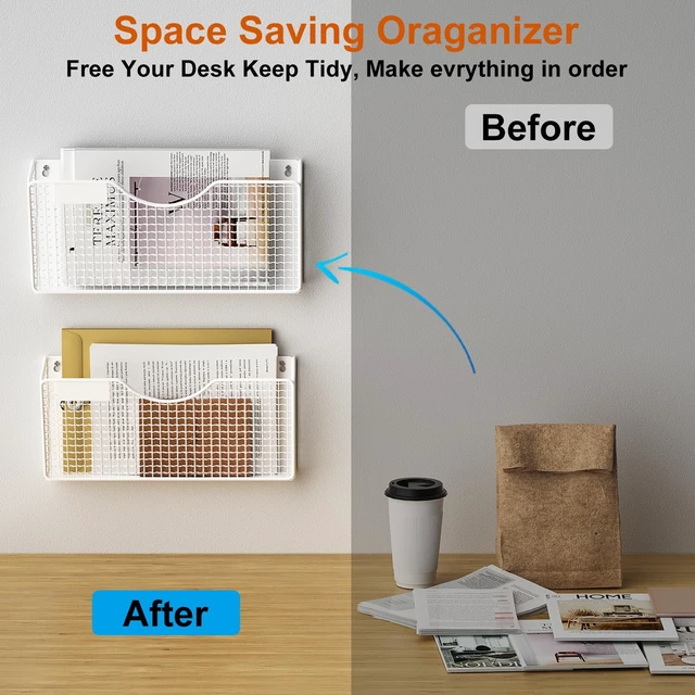 Alt view image 5 of 7 - Magnetic File Holder, 3 Pockets Wall File Folders Holder No Drilling Magnetic Paper Mail Organizer Magazine Basket, Hanging Storage Rack for Fridge Cabinets Office Classroom(White)