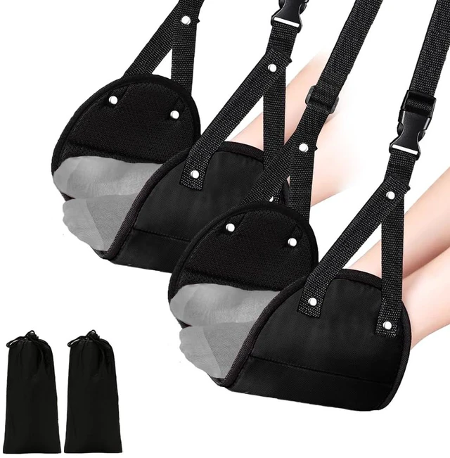 Main image of 2 Pack Airplane Travel Footrest Hammocks, Adjustable, Black, Memory Foam, Foot Hammock for Airplane Travel