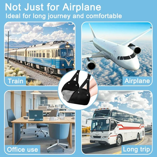 Alt view image 6 of 6 - 2 Pack Airplane Travel Footrest Hammocks, Adjustable, Black, Memory Foam, Foot Hammock for Airplane Travel