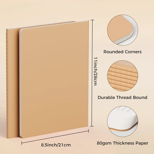 Alt view image 6 of 7 - Large College Ruled Notebook Journals Bulk with Thick Lined Paper, 60 Pages, 8.5x11 inch, Composition Diary Subject Notebooks Planner for Travelers Students Office, Kraft Journal Set, 12 Pack