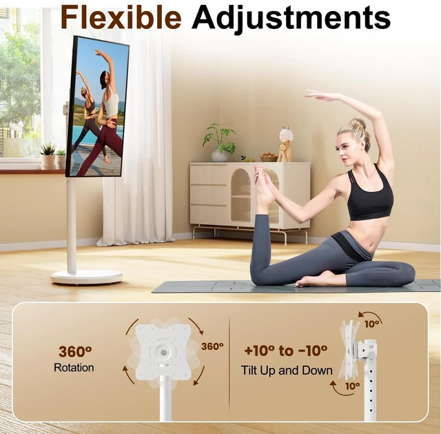 Alt view image 3 of 7 - Rolling TV Stand with Wheels for 10-46 Inch TVs, 88 lbs, White Portrait or Landscape, Height Adjustmen Mobile TV Cart, ±10° Tilt and 90°Rotating, Portable TV Stand, Max Vesa 200x200mm