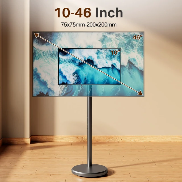 Alt view image 2 of 7 - Rolling TV Stand with Wheels for 10-46 Inch TVs, 88 lbs, Black Portrait or Landscape, Height Adjustmen Mobile TV Cart, ±10° Tilt and 90°Rotating, Portable TV Stand, Max Vesa 200x200mm