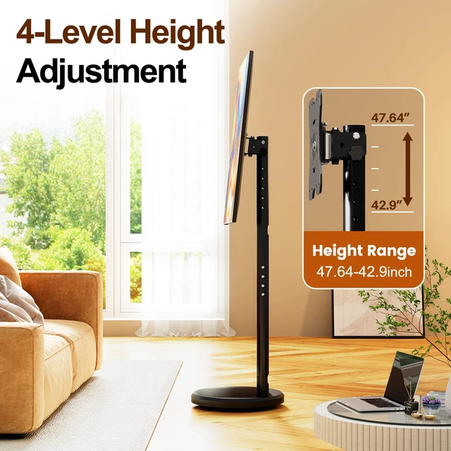 Alt view image 5 of 7 - Rolling TV Stand with Wheels for 10-46 Inch TVs, 88 lbs, Black Portrait or Landscape, Height Adjustmen Mobile TV Cart, ±10° Tilt and 90°Rotating, Portable TV Stand, Max Vesa 200x200mm