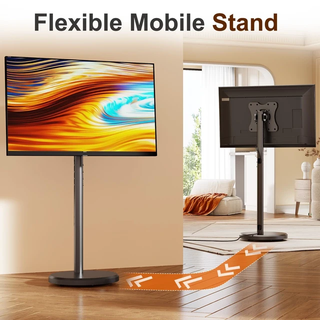 Alt view image 7 of 7 - Rolling TV Stand with Wheels for 10-46 Inch TVs, 88 lbs, Black Portrait or Landscape, Height Adjustmen Mobile TV Cart, ±10° Tilt and 90°Rotating, Portable TV Stand, Max Vesa 200x200mm
