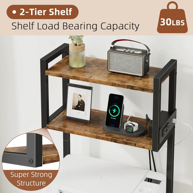 Alt view image 5 of 7 - 3 Drawer File Cabinet with Charging Station, 45''H, 3-Tier Small Filing Cabinet for Home Office, 11''*16'' for Small Printer, Fabric Drawer Fits Letter/A4, Tall Printer Stand, Rustic Brown
