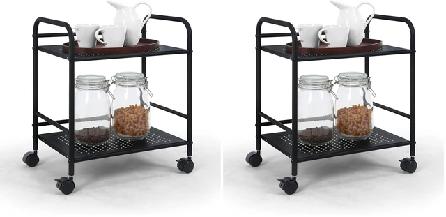 Main image of 2-Tier Metal Rolling Utility Cart Mobile Storage Shelf with Caster Wheels Small Space Organizer for Home, Office, Bedroom, Kitchen (BLK) (Pack of 2)