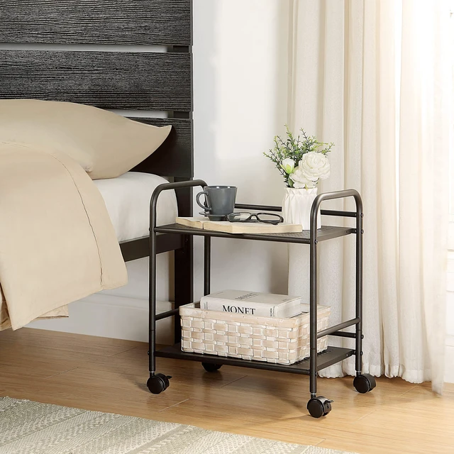 Alt view image 2 of 7 - 2-Tier Metal Rolling Utility Cart Mobile Storage Shelf with Caster Wheels Small Space Organizer for Home, Office, Bedroom, Kitchen (BLK) (Pack of 2)
