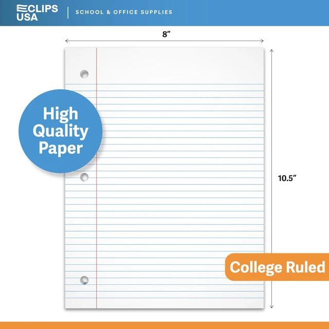 Alt view image 2 of 7 - Loose Leaf Paper College Ruled Notebook Paper College Ruled Lined Paper Writing Paper Filler 10.5 x 8 1800 Sheets 150 Sheets Per Pack 60 gsm (12 Pack)
