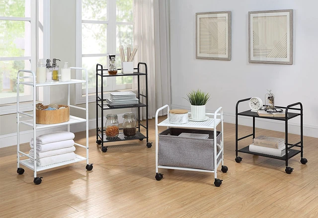 Alt view image 6 of 7 - 2-Tier Metal Rolling Utility Cart Mobile Storage Shelf with Caster Wheels Small Space Organizer for Home, Office, Bedroom, Kitchen (BLK) (Pack of 2)