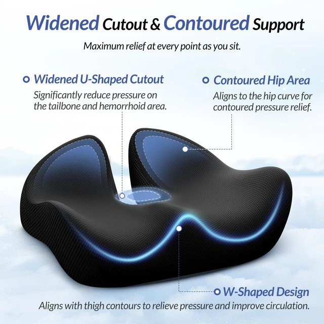 Alt view image 3 of 7 - 6" Thickened Donut Pillow Seat Cushion, Ergonomic Hemorrhoid Pillow with Widened Cutout for Tailbone,Sciatica Pain Relief & Postpartum, Memory Foam Office Chair Cushion for Long Sitting at Home