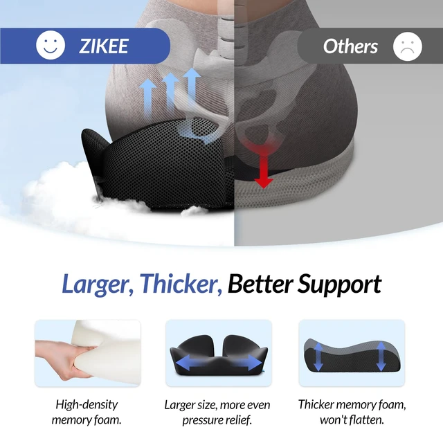 Alt view image 4 of 7 - 6" Thickened Donut Pillow Seat Cushion, Ergonomic Hemorrhoid Pillow with Widened Cutout for Tailbone,Sciatica Pain Relief & Postpartum, Memory Foam Office Chair Cushion for Long Sitting at Home