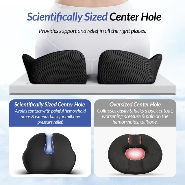 Alt view image 5 of 7 - 6" Thickened Donut Pillow Seat Cushion, Ergonomic Hemorrhoid Pillow with Widened Cutout for Tailbone,Sciatica Pain Relief & Postpartum, Memory Foam Office Chair Cushion for Long Sitting at Home