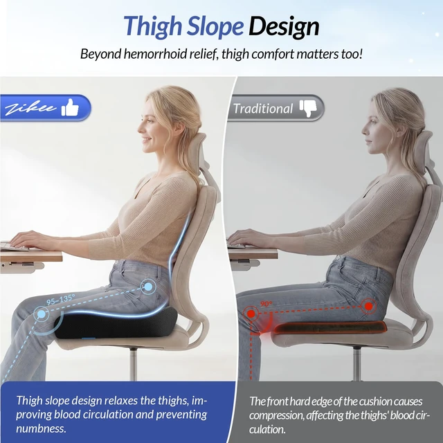 Alt view image 6 of 7 - 6" Thickened Donut Pillow Seat Cushion, Ergonomic Hemorrhoid Pillow with Widened Cutout for Tailbone,Sciatica Pain Relief & Postpartum, Memory Foam Office Chair Cushion for Long Sitting at Home