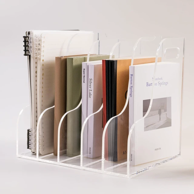 Main image of 5 Vertical Compartments File Holder, Clear Acrylic Desk Organizer and Storage Bins Holding for Magazines, Binders, Notebooks, Envelopes, Multi-purpose Document Organizer for Home Office