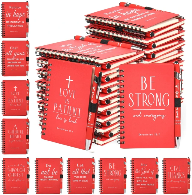 Main image of Christian Prayer Journal Spiral Red Notebooks Bulk with Pens- Small Lined Notepads (4.13x5.43) - Christian Gifts for women, Church Members & Bible Study Groups (30 Sets Red)