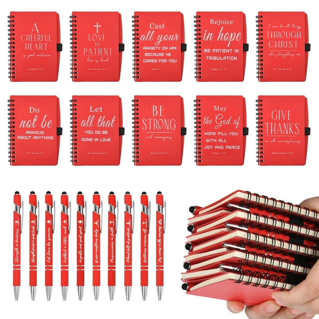 Alt view image 2 of 7 - Christian Prayer Journal Spiral Red Notebooks Bulk with Pens- Small Lined Notepads (4.13x5.43) - Christian Gifts for women, Church Members & Bible Study Groups (30 Sets Red)