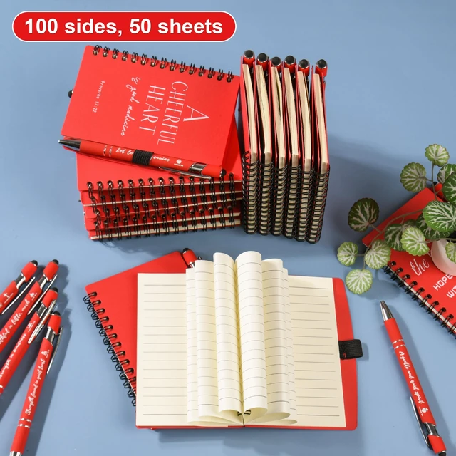 Alt view image 4 of 7 - Christian Prayer Journal Spiral Red Notebooks Bulk with Pens- Small Lined Notepads (4.13x5.43) - Christian Gifts for women, Church Members & Bible Study Groups (30 Sets Red)