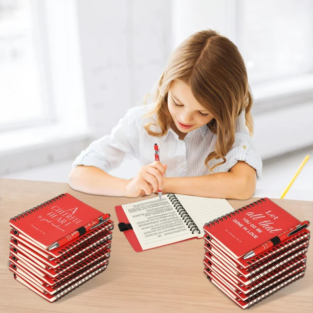Alt view image 5 of 7 - Christian Prayer Journal Spiral Red Notebooks Bulk with Pens- Small Lined Notepads (4.13x5.43) - Christian Gifts for women, Church Members & Bible Study Groups (30 Sets Red)