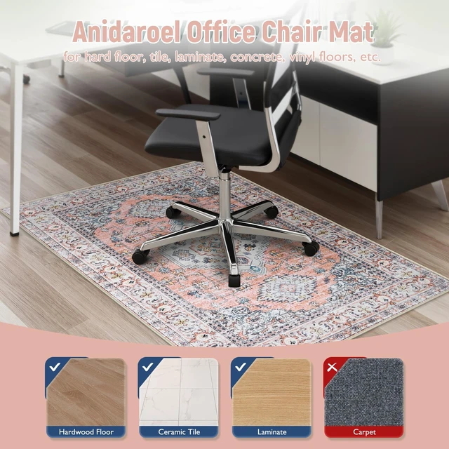Alt view image 3 of 7 - 48"x60" Office Chair Mat for Hardwood Floor, Floor Mat for Office Chair, Boho Under Desk Rug, Office Rugs for Rolling Chairs, Anti-Slip Desk Chair Mat for Hardwood, Terracotta