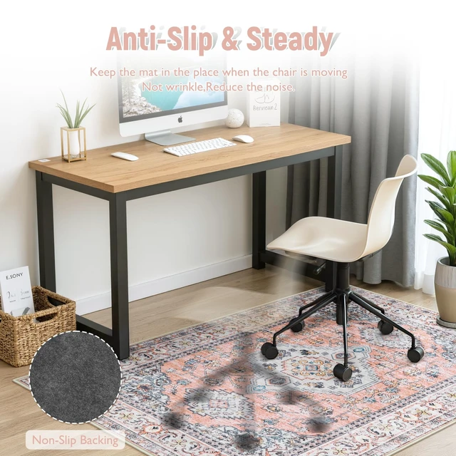 Alt view image 4 of 7 - 48"x60" Office Chair Mat for Hardwood Floor, Floor Mat for Office Chair, Boho Under Desk Rug, Office Rugs for Rolling Chairs, Anti-Slip Desk Chair Mat for Hardwood, Terracotta
