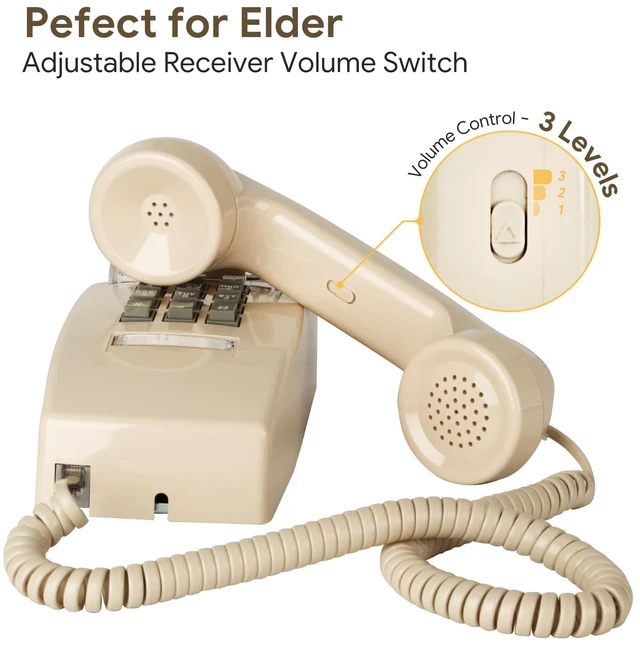 Alt view image 3 of 7 - Retro Wall Phones for Landline with Mechanical Ringer Corded Telephone Wall Mounted with Indicator Waterproof Old Style Landline Phones for Home Kitchen, Beige