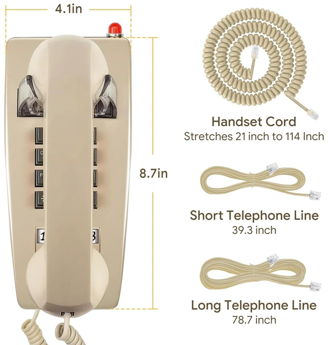 Alt view image 5 of 7 - Retro Wall Phones for Landline with Mechanical Ringer Corded Telephone Wall Mounted with Indicator Waterproof Old Style Landline Phones for Home Kitchen, Beige