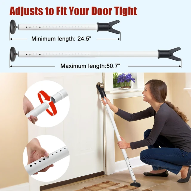 Alt view image 4 of 7 - Heavy Duty Door Security Bar, 24.5"-50.7" Adjustable Door Stopper with Large Anti-Slip Base, 360° Swivel Foot, Portable Door Brace for Hinged Doors, Sliding Windows, Hotel & Apartment