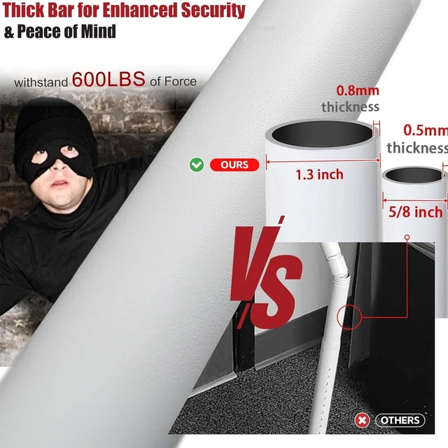 Alt view image 3 of 7 - Heavy Duty Door Security Bar, 24.5"-50.7" Adjustable Door Stopper with Large Anti-Slip Base, 360° Swivel Foot, Portable Door Brace for Hinged Doors, Sliding Windows, Hotel & Apartment