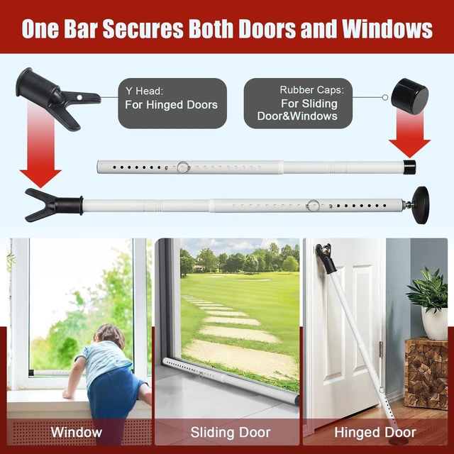 Alt view image 5 of 7 - Heavy Duty Door Security Bar, 24.5"-50.7" Adjustable Door Stopper with Large Anti-Slip Base, 360° Swivel Foot, Portable Door Brace for Hinged Doors, Sliding Windows, Hotel & Apartment