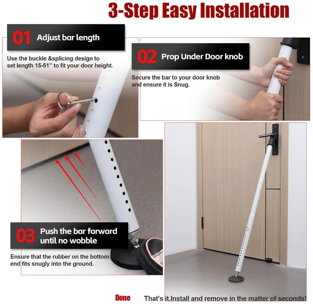 Alt view image 7 of 7 - Heavy Duty Door Security Bar, 24.5"-50.7" Adjustable Door Stopper with Large Anti-Slip Base, 360° Swivel Foot, Portable Door Brace for Hinged Doors, Sliding Windows, Hotel & Apartment