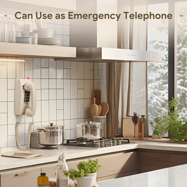 Alt view image 7 of 7 - Retro Wall Phones for Landline with Mechanical Ringer Corded Telephone Wall Mounted with Indicator Waterproof Old Style Landline Phones for Home Kitchen, Beige