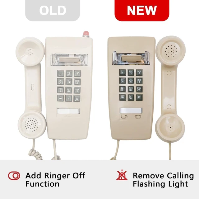 Alt view image 3 of 7 - Retro Wall Phones for Landline with Loud Mechanical Ringer Vintage Wall Mount Phone with Volume Adjustable Old Fashioned Corded Landline Telephone for Home School Hotel Office, Beige
