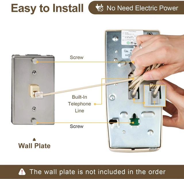 Alt view image 5 of 7 - Retro Wall Phones for Landline with Loud Mechanical Ringer Vintage Wall Mount Phone with Volume Adjustable Old Fashioned Corded Landline Telephone for Home School Hotel Office, Beige