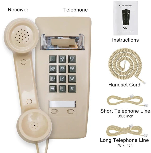 Alt view image 7 of 7 - Retro Wall Phones for Landline with Loud Mechanical Ringer Vintage Wall Mount Phone with Volume Adjustable Old Fashioned Corded Landline Telephone for Home School Hotel Office, Beige