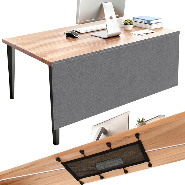 Main image of 48" Under Desk Privacy Panel Self Adhesive Desk Curtain Skirt, Gray with Cable Management Net, Oxford Fabric Modesty Panel for Standing Desks, Workstations & Home Offices