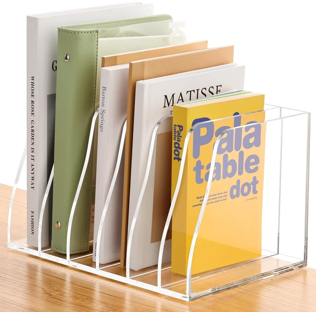 Main image of 6 Slot Acrylic Magazine File Holder, Clear Vertical Desk Folder Organizer B5 Size,Document Rack Binder Bookstore Workspace Sorters for Office Accessories Organization Storage