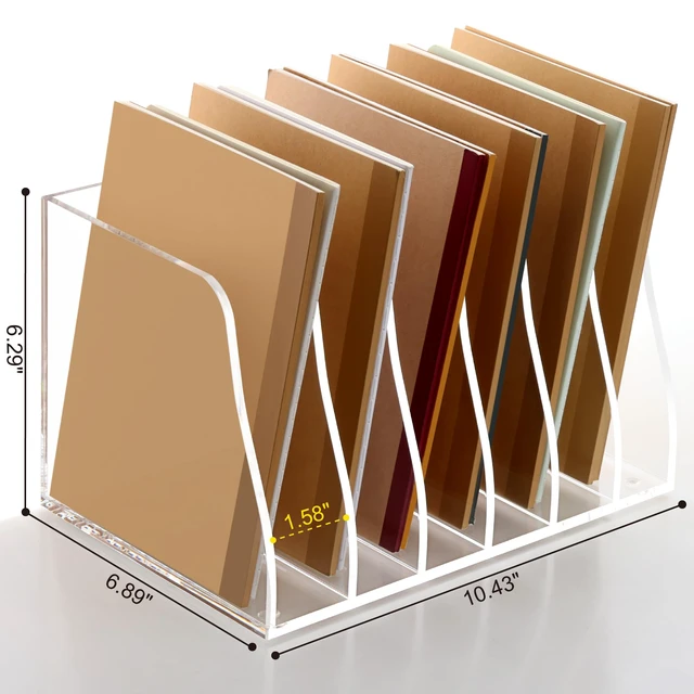 Alt view image 2 of 7 - 6 Slot Acrylic Magazine File Holder, Clear Vertical Desk Folder Organizer B5 Size,Document Rack Binder Bookstore Workspace Sorters for Office Accessories Organization Storage