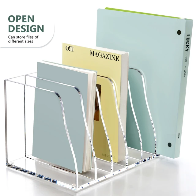 Alt view image 3 of 7 - 6 Slot Acrylic Magazine File Holder, Clear Vertical Desk Folder Organizer B5 Size,Document Rack Binder Bookstore Workspace Sorters for Office Accessories Organization Storage