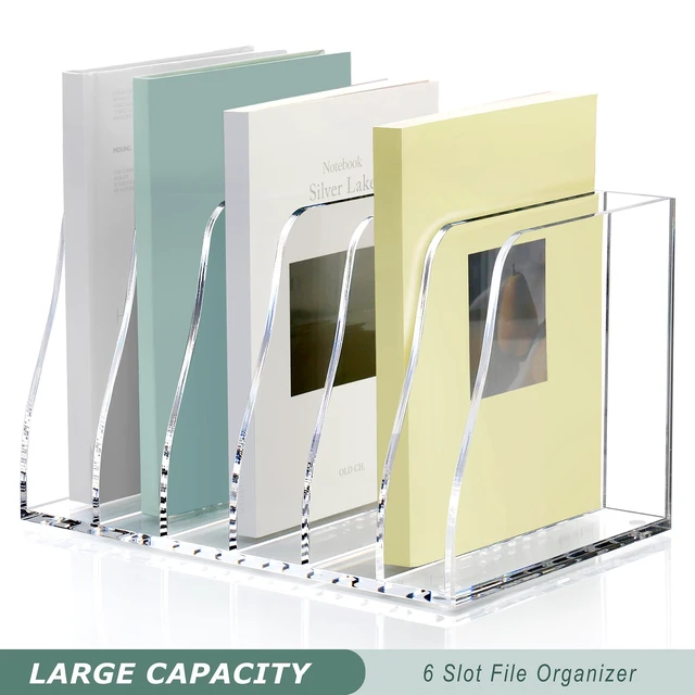 Alt view image 4 of 7 - 6 Slot Acrylic Magazine File Holder, Clear Vertical Desk Folder Organizer B5 Size,Document Rack Binder Bookstore Workspace Sorters for Office Accessories Organization Storage