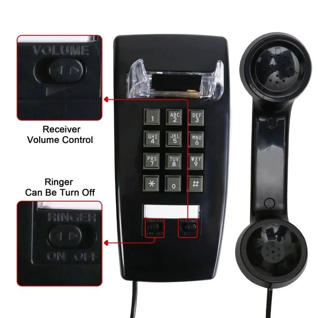 Alt view image 2 of 7 - Retro Wall Phones for Landline with Loud Mechanical Ringer Vintage Wall Mount Phone with Volume Adjustable Old Fashioned Corded Landline Telephone for Kitchen School Office, Black