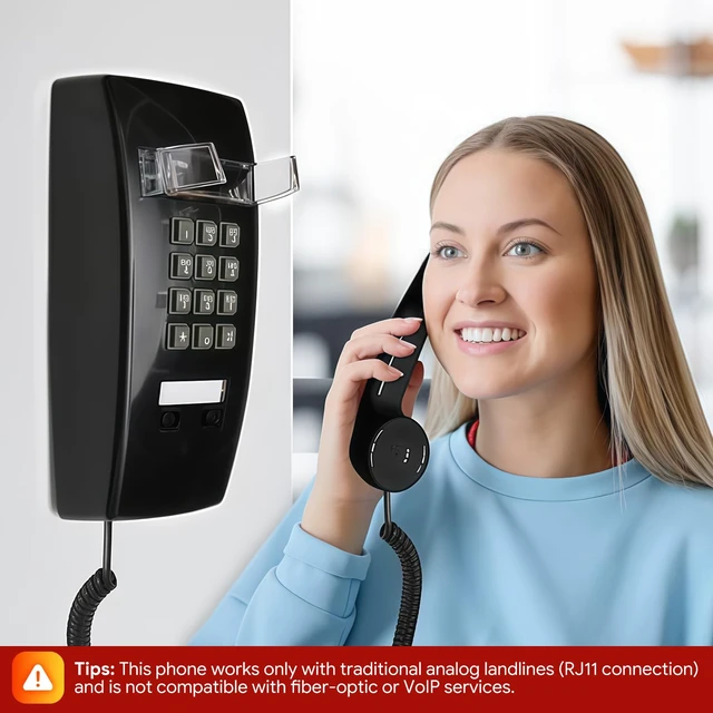 Alt view image 3 of 7 - Retro Wall Phones for Landline with Loud Mechanical Ringer Vintage Wall Mount Phone with Volume Adjustable Old Fashioned Corded Landline Telephone for Kitchen School Office, Black