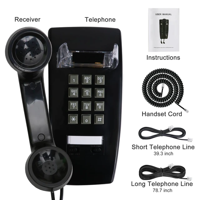 Alt view image 6 of 7 - Retro Wall Phones for Landline with Loud Mechanical Ringer Vintage Wall Mount Phone with Volume Adjustable Old Fashioned Corded Landline Telephone for Kitchen School Office, Black