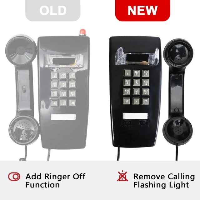 Alt view image 7 of 7 - Retro Wall Phones for Landline with Loud Mechanical Ringer Vintage Wall Mount Phone with Volume Adjustable Old Fashioned Corded Landline Telephone for Kitchen School Office, Black