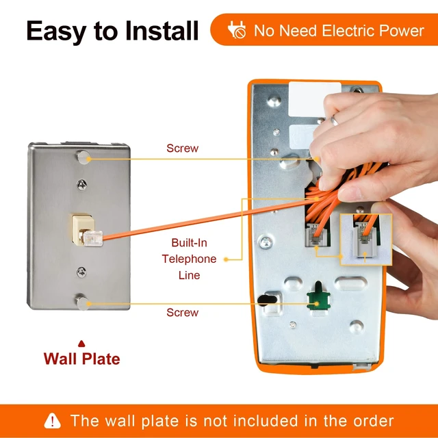 Alt view image 4 of 6 - Retro Wall Phones for Landline with Loud Mechanical Ringing Vintage Wall Mount Phone with Volume Adjustable Old Fashioned Corded Telephone for Kitchen Home School Hotel Office, Orange