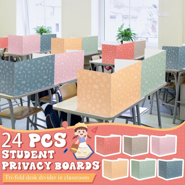 Alt view image 2 of 6 - 24 Pcs Privacy Folders for Students Desk Dividers for Classroom Testing, Trifold Cardboard Privacy Boards, Study Carrels Panel School Teacher Supplies
