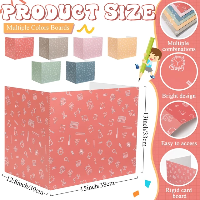 Alt view image 4 of 6 - 24 Pcs Privacy Folders for Students Desk Dividers for Classroom Testing, Trifold Cardboard Privacy Boards, Study Carrels Panel School Teacher Supplies