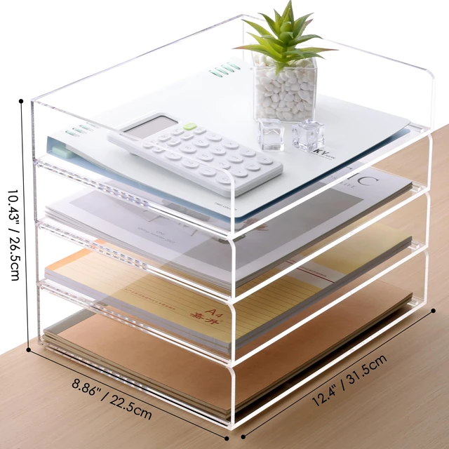 Alt view image 2 of 7 - Paper Organizer Letter Tray, 4-Pack Acrylic File Organizer, Clear Stackable Desk Organizers, Paper Trays, Workspace Office Supplies Organizers for Office Classroom Home,12.4 x 8.86 x 10.4 in