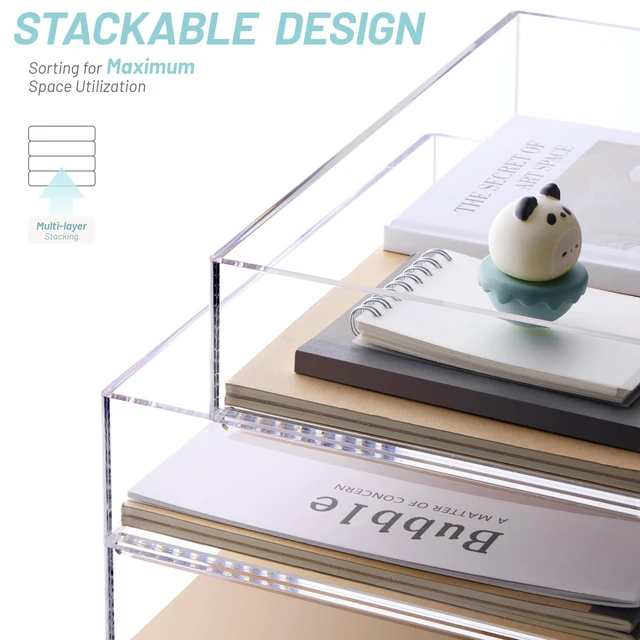 Alt view image 3 of 7 - Paper Organizer Letter Tray, 4-Pack Acrylic File Organizer, Clear Stackable Desk Organizers, Paper Trays, Workspace Office Supplies Organizers for Office Classroom Home,12.4 x 8.86 x 10.4 in