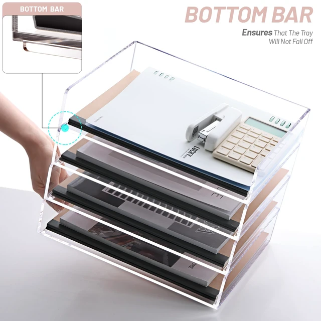 Alt view image 4 of 7 - Paper Organizer Letter Tray, 4-Pack Acrylic File Organizer, Clear Stackable Desk Organizers, Paper Trays, Workspace Office Supplies Organizers for Office Classroom Home,12.4 x 8.86 x 10.4 in